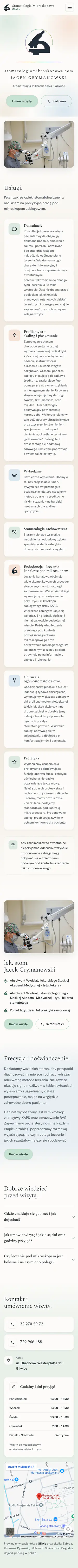 Strona stomatologiamikroskopowa.com na telefonie, przewijana od góry